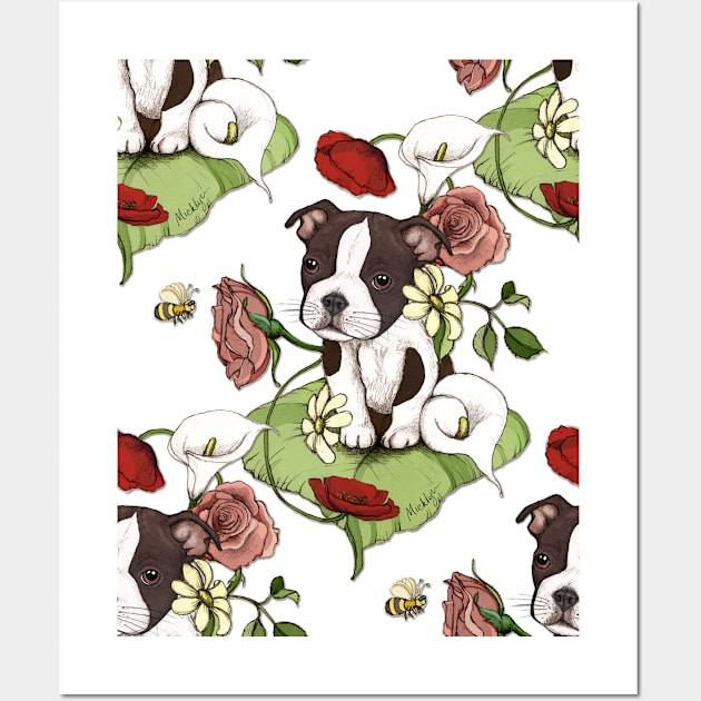 Boston Terrier Puppy Bouquet Wall Art by micklyn